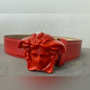 - New VersaceMen's Medusa Head Buckle Canna Red Leather Belt. Sz 40”/100…